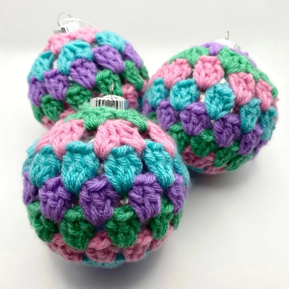 Multicolor Retro Pastel Crochet Ornaments Set of 3